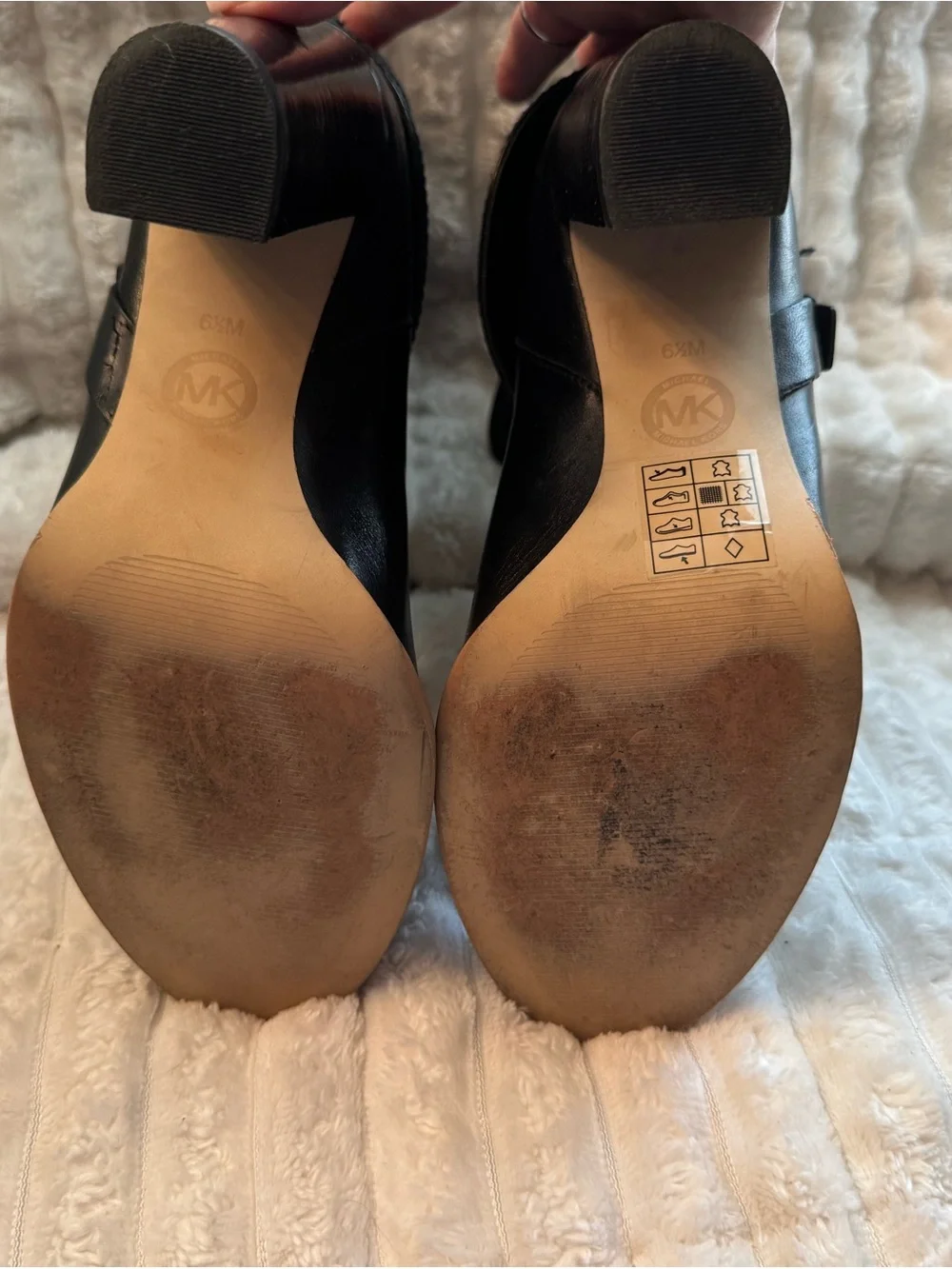 Michael Kors Black Leather Fold-Over Ankle Boots with Buckle